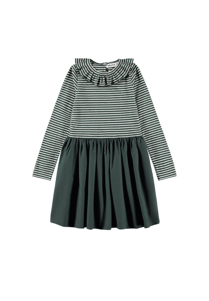 Molo Girls Cybilla Taxus Pearled Stripe Long Sleeve Dress