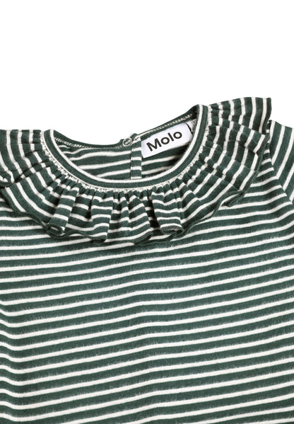 Molo Girls Cybilla Taxus Pearled Stripe Long Sleeve Dress