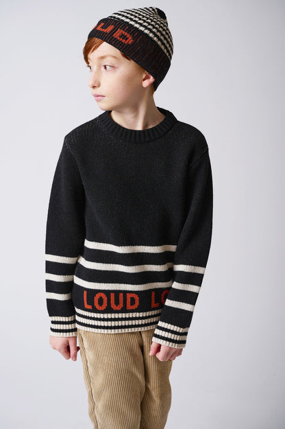 Loud Apparel Black Striped and Logo Meadow Sweater