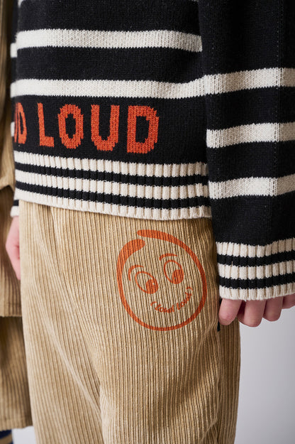 Loud Apparel Black Striped and Logo Meadow Sweater