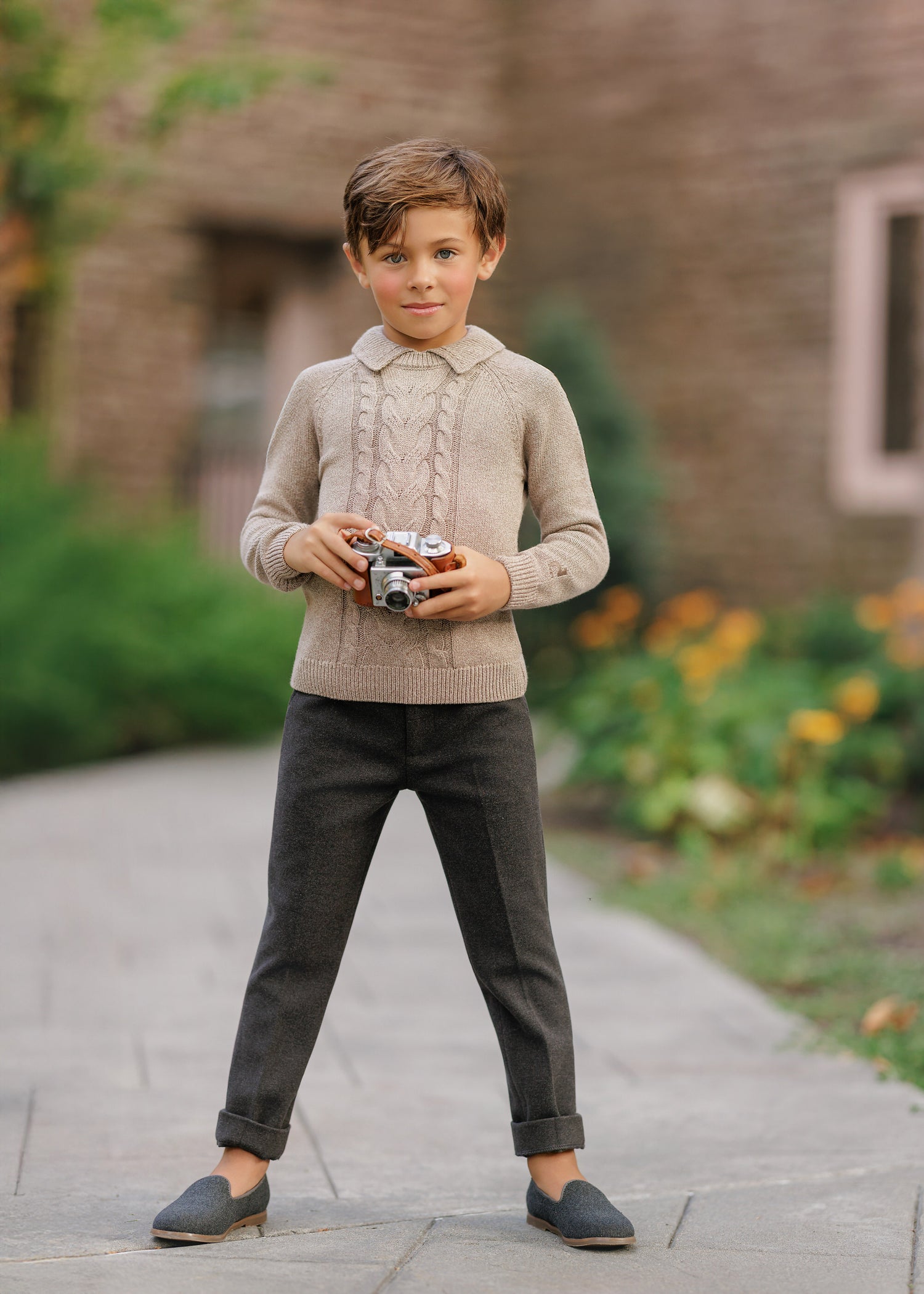 Duet Tan Knit Collared Sweater