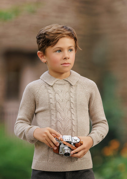 Duet Tan Knit Collared Sweater