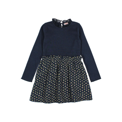 Buho Girls Navy Cottage Combi Dress