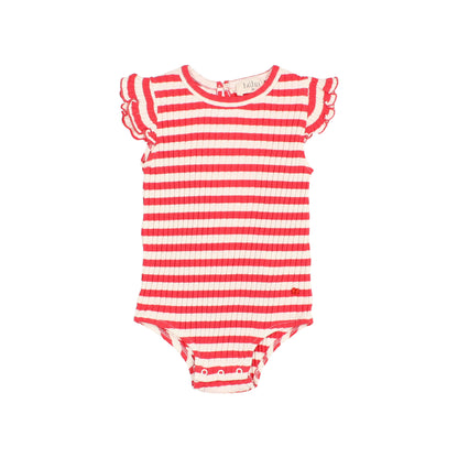 Buho Baby Girl Coral Red Fancy Rib Bodysuit