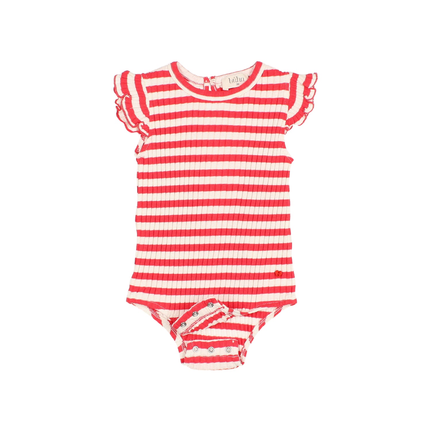 Buho Baby Girl Coral Red Fancy Rib Bodysuit