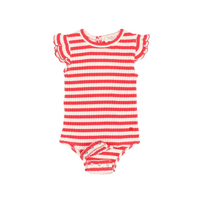 Buho Baby Girl Coral Red Fancy Rib Bodysuit