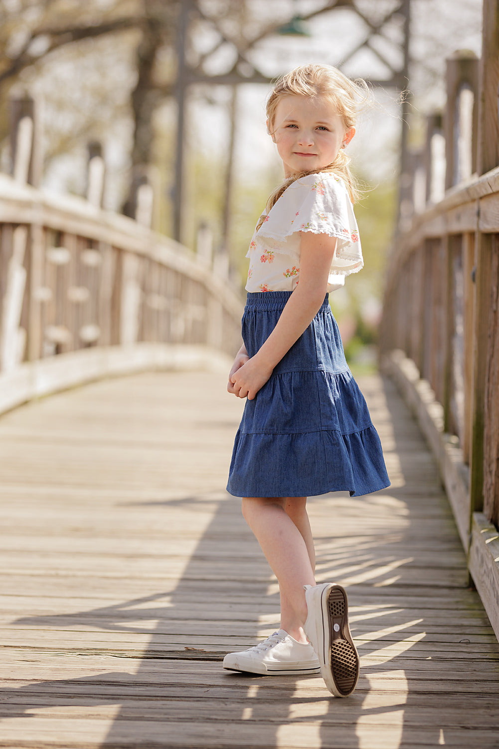 Duet Medium Denim Tiered Skirt