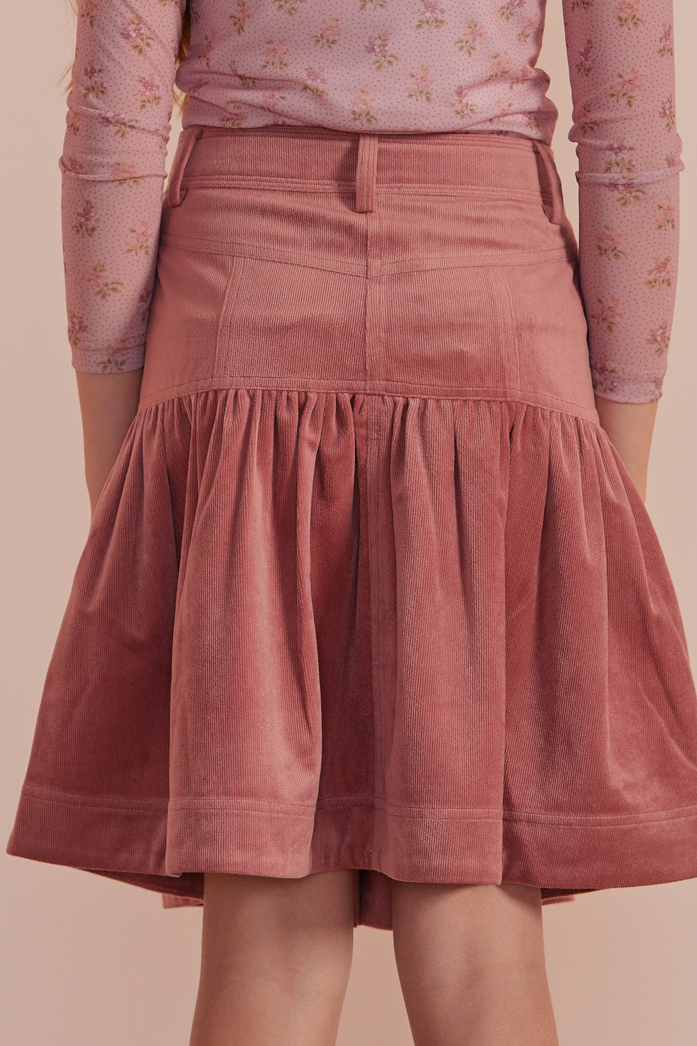 Petite Pink Rose Corduroy Skirt