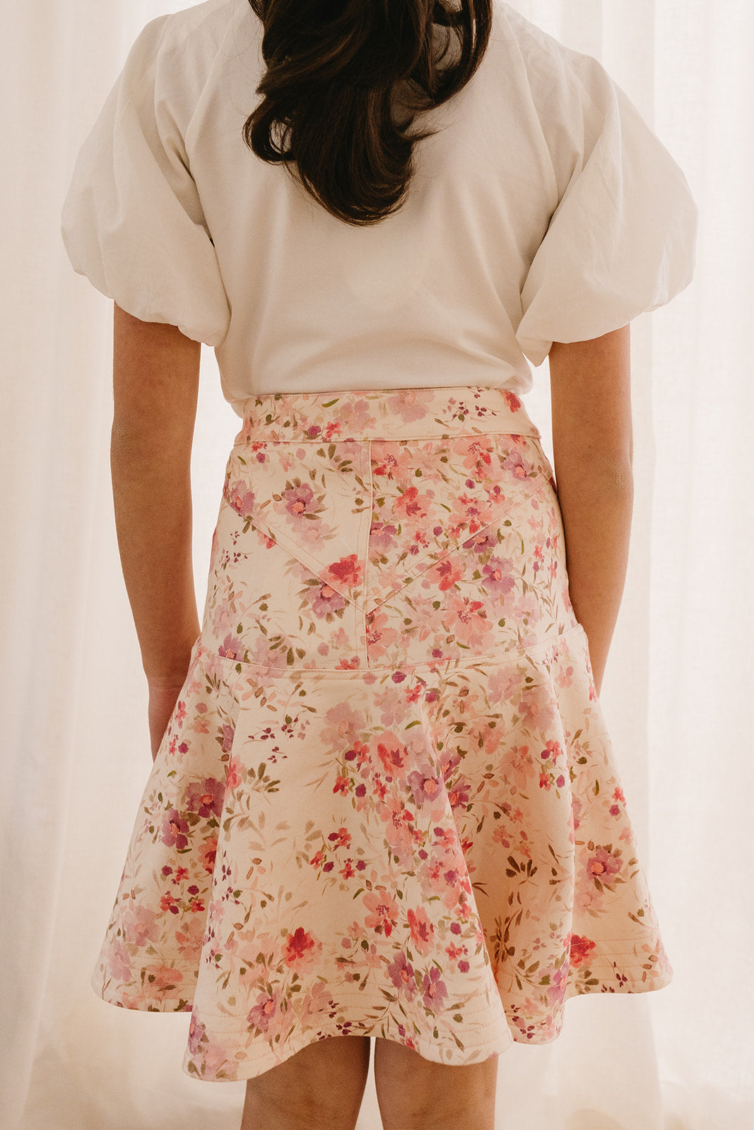 Pink Posie Print Denim Skirt