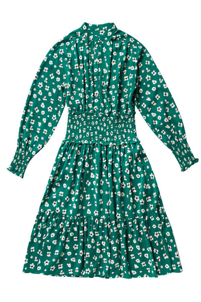 Elle Oh Elle Green Print Rusched Waisted Amber Dress