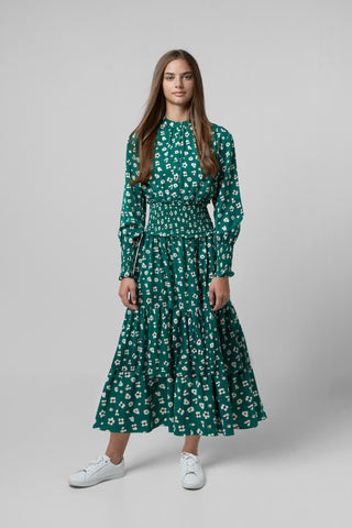 Elle Oh Elle Green Print Rusched Waisted Amber Dress