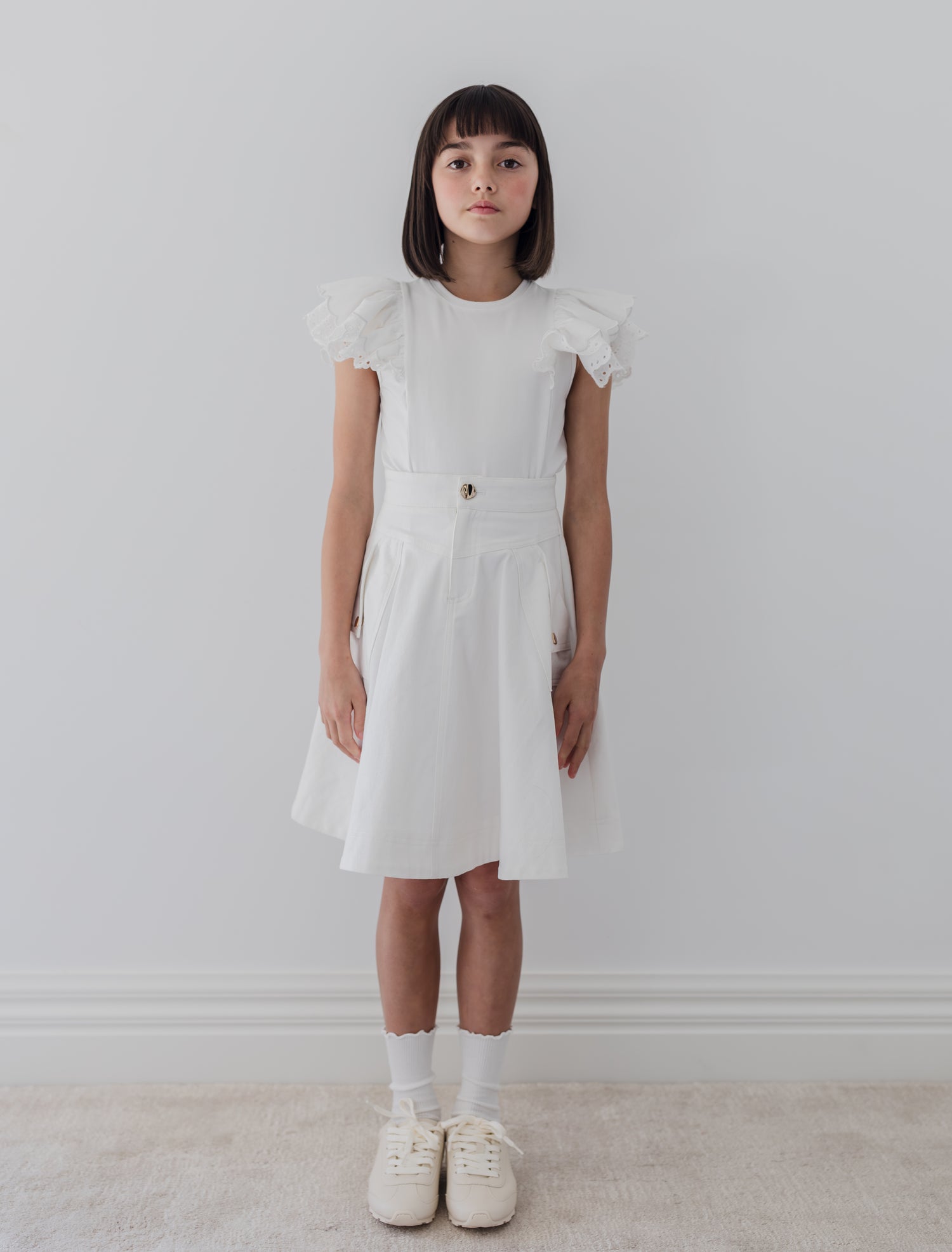 Steph White Wash Fold Back Pocket Denim Skirt