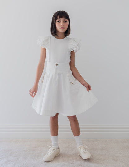 Steph White Wash Fold Back Pocket Denim Skirt