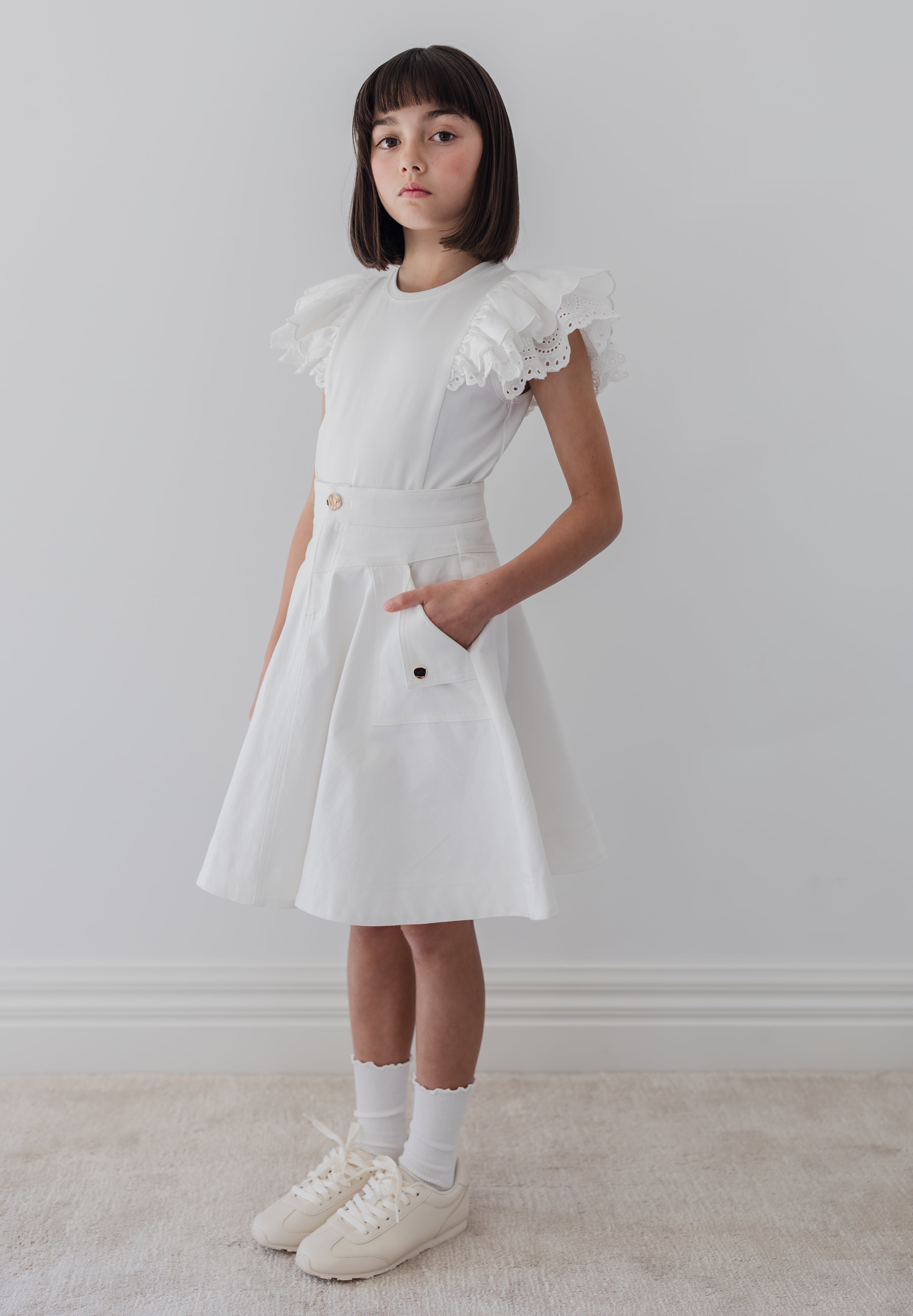 Steph White Wash Fold Back Pocket Denim Skirt