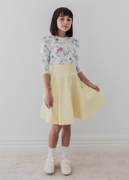Steph Lemon Wash Fold Back Pocket Denim Skirt