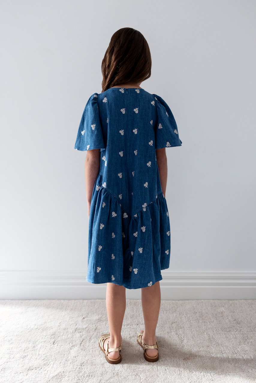 Steph Midwash Embroidered Bud Chambray Dress