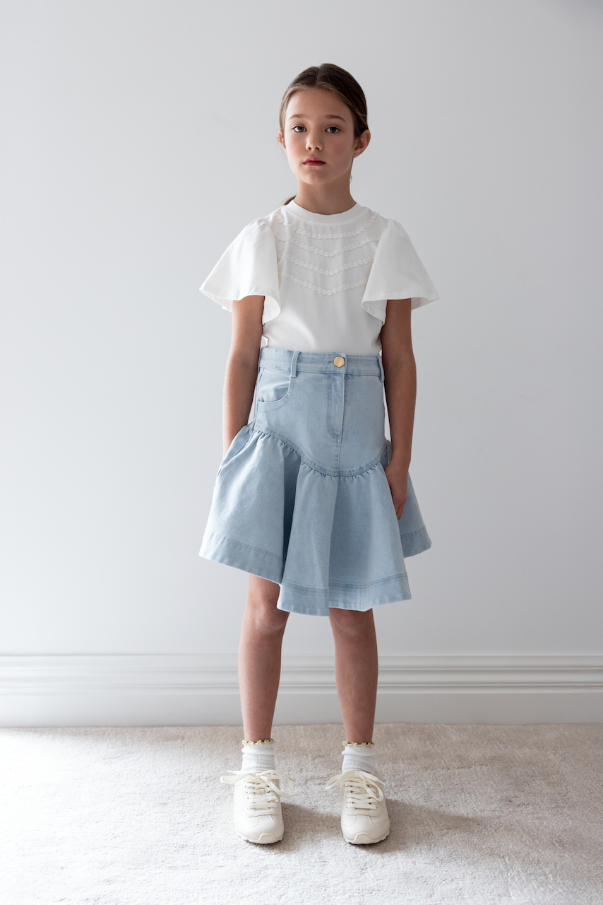 Steph Fluted Hem Denim Skirt