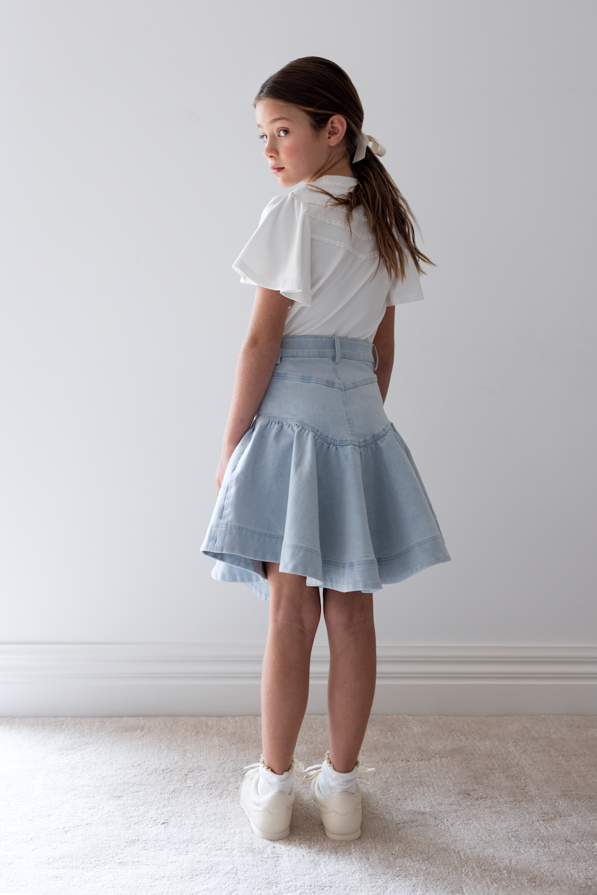Steph Fluted Hem Denim Skirt