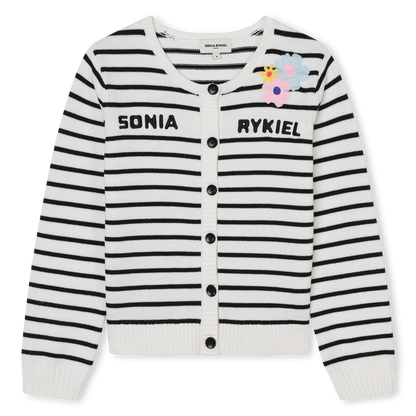 Sonia Rykiel White Striped Logo Cardigan
