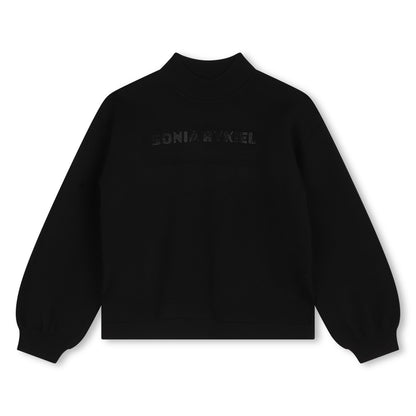 Sonia Rykiel Black Rhinestone Logo Crew Sweater