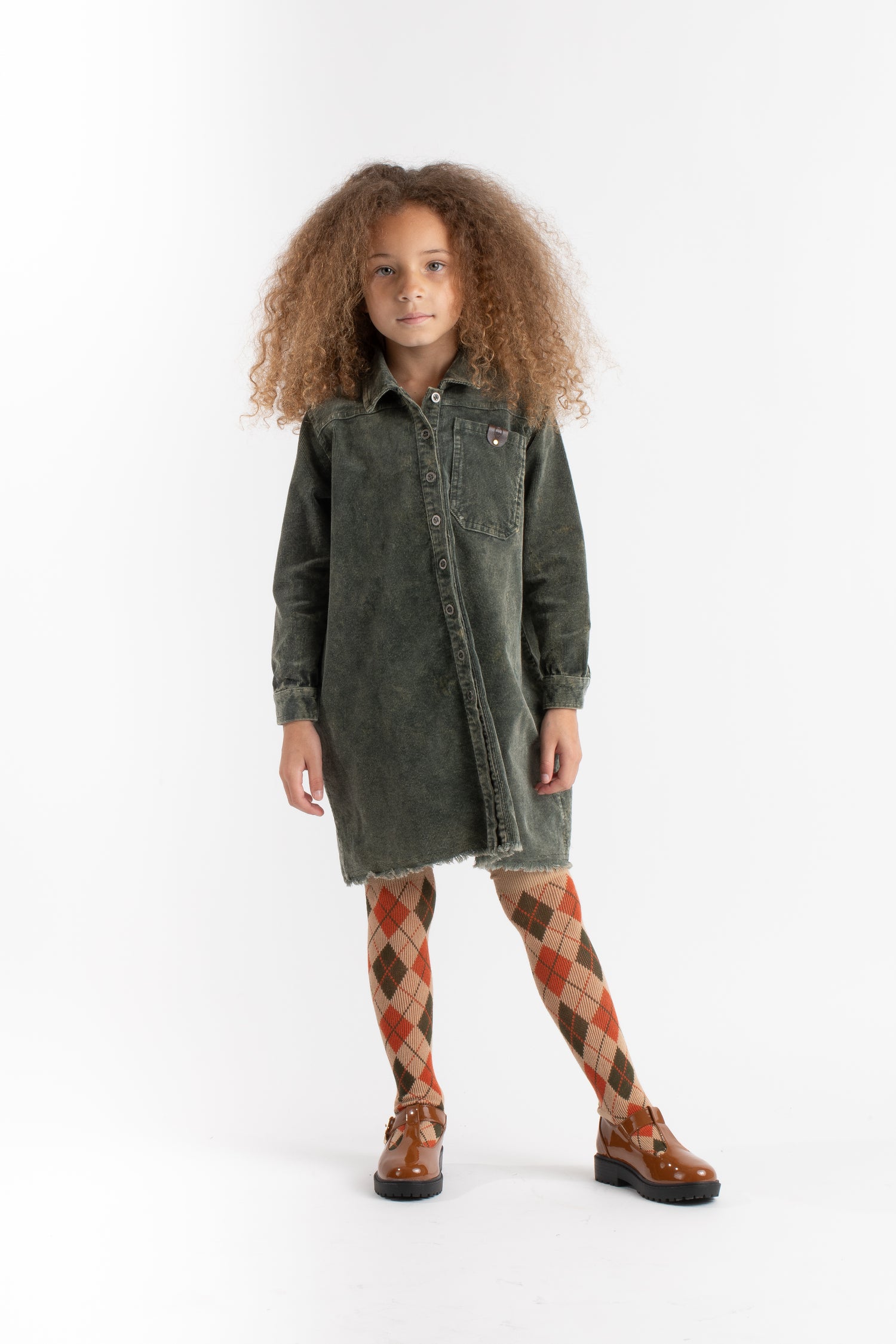 Birnham on the Sea Moss Green Corduroy Shirt Dress
