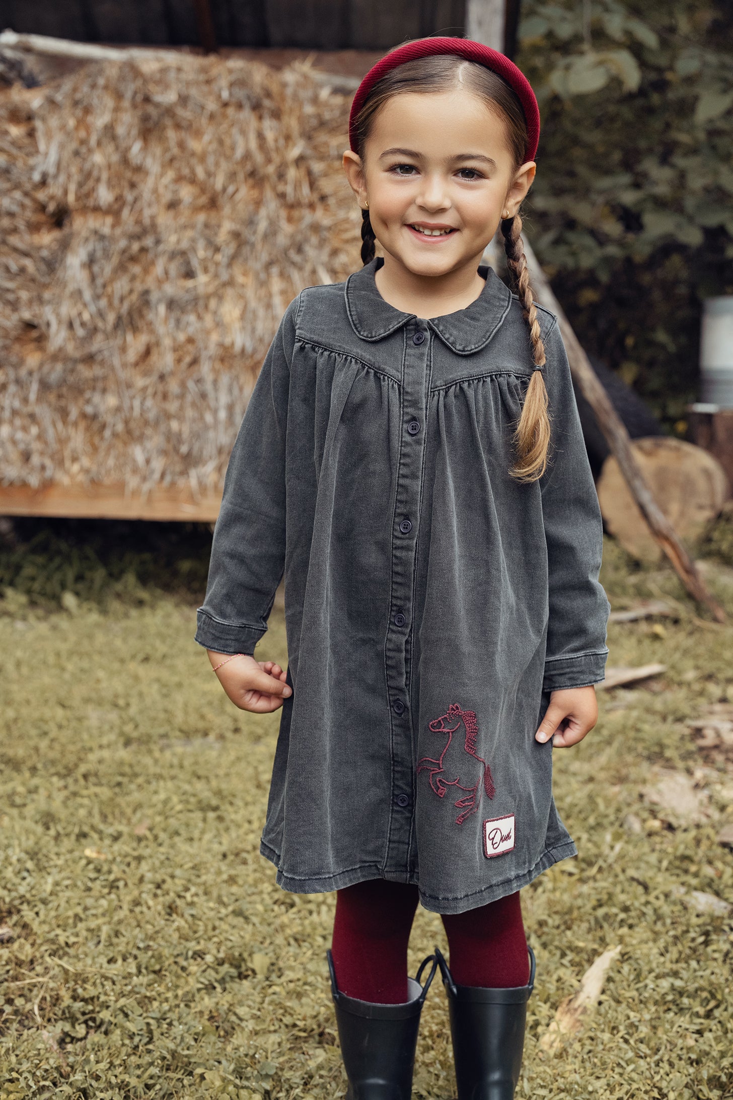 Duet Black/Pink Horse Button Down High Waisted Dress