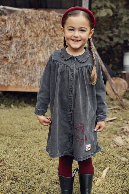 Duet Black/Pink Horse Button Down High Waisted Dress