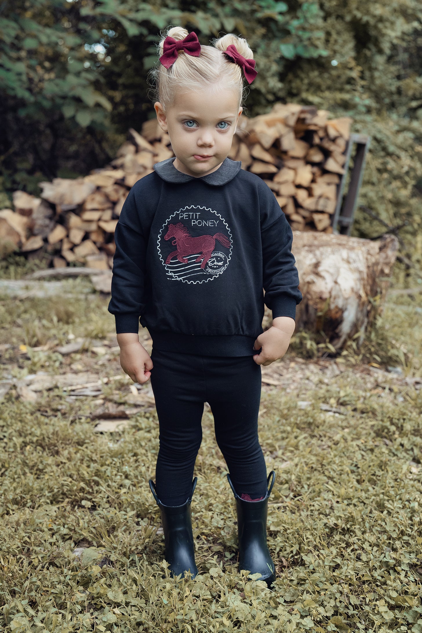 Duet Baby Girls Black/Pink Horse Front Elbem Sweatshirt with Collar