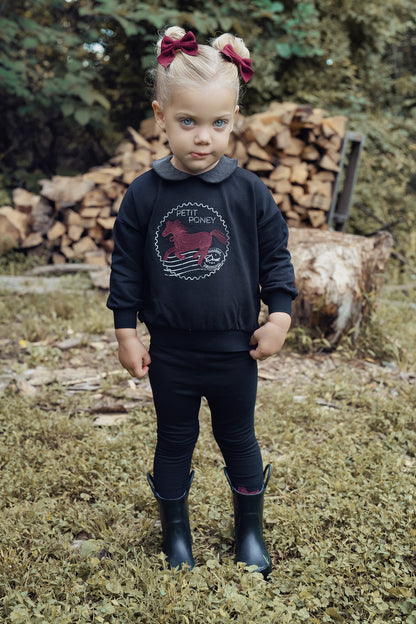 Duet Baby Girls Black/Pink Horse Front Elbem Sweatshirt with Collar
