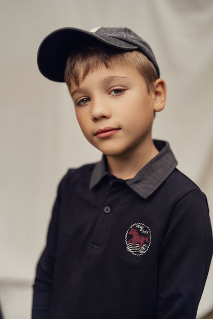 Boys Black/Pink Horse Polo with Black Denim Collar