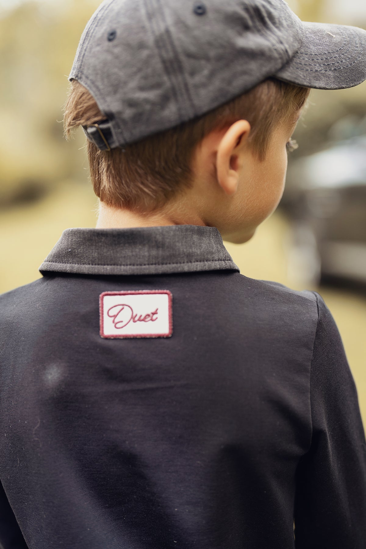 Boys Black/Pink Horse Polo with Black Denim Collar