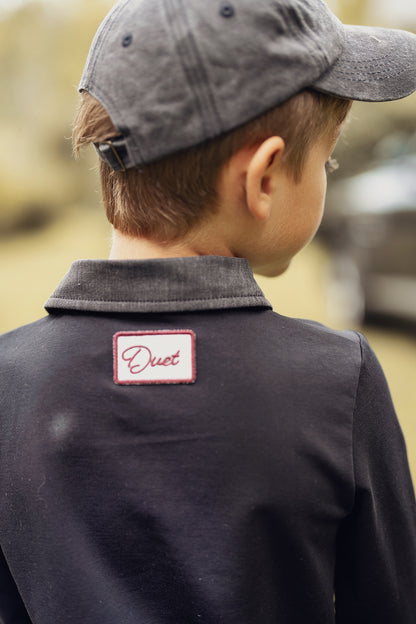 Boys Black/Pink Horse Polo with Black Denim Collar