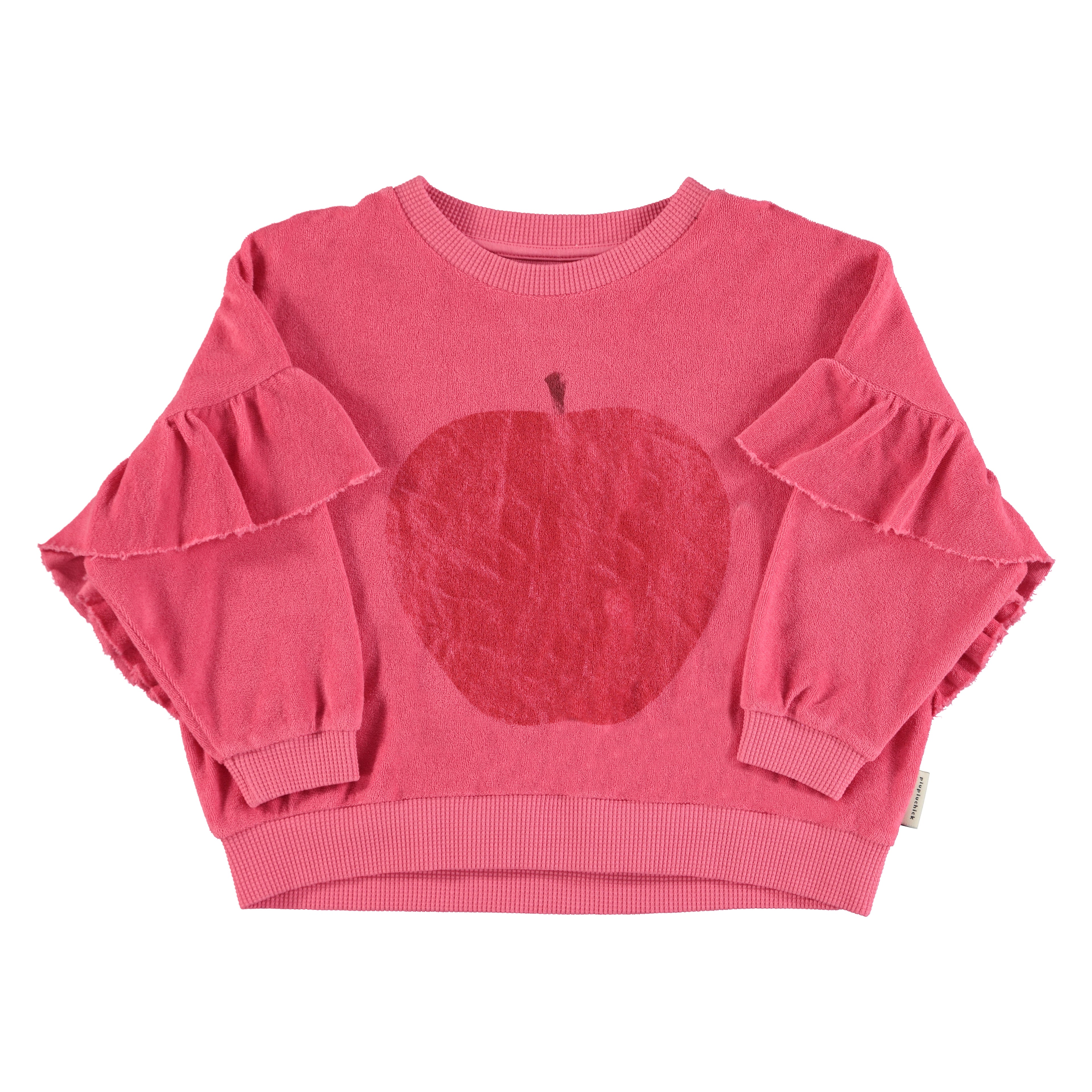 Piupiuchick Pink with Red Apple Graphic Sweatshirt