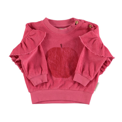 Piupiuchick Pink with Red Apple Graphic Sweatshirt