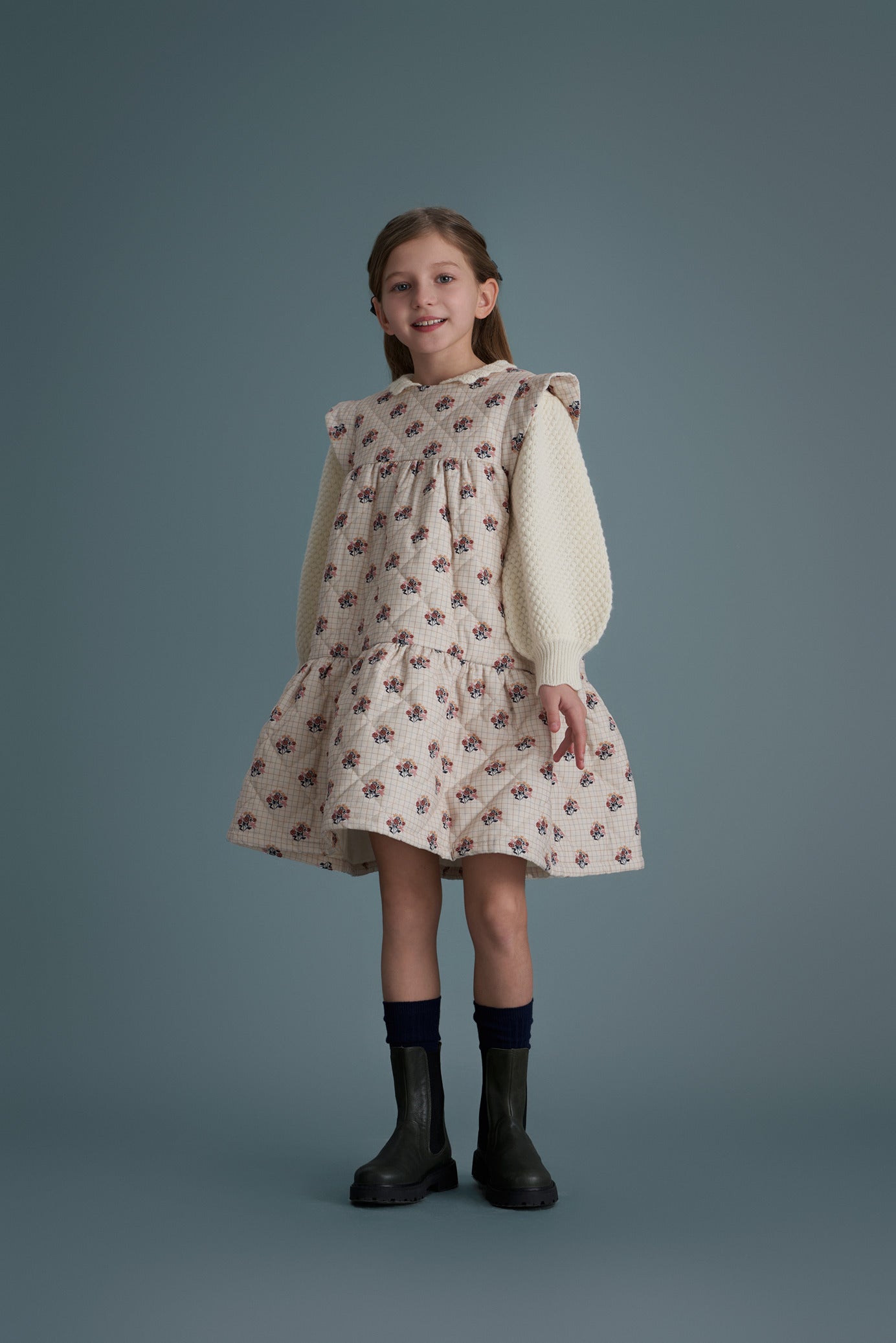 Cera Una Volta Cream Check and Flower Ambra Dress