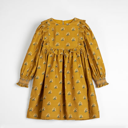 Cera Una Volta Mustard Flower Print Olga Dress