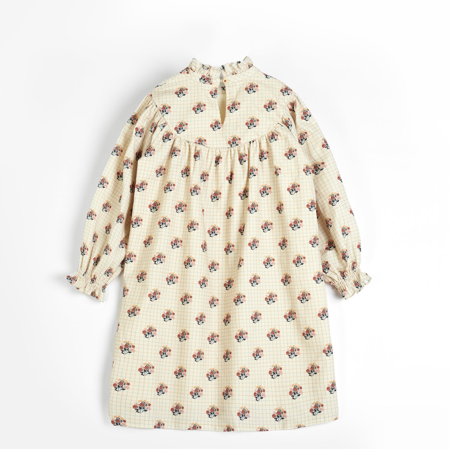 Cera Una Volta Cream Check and Flower Print Kaya Dress