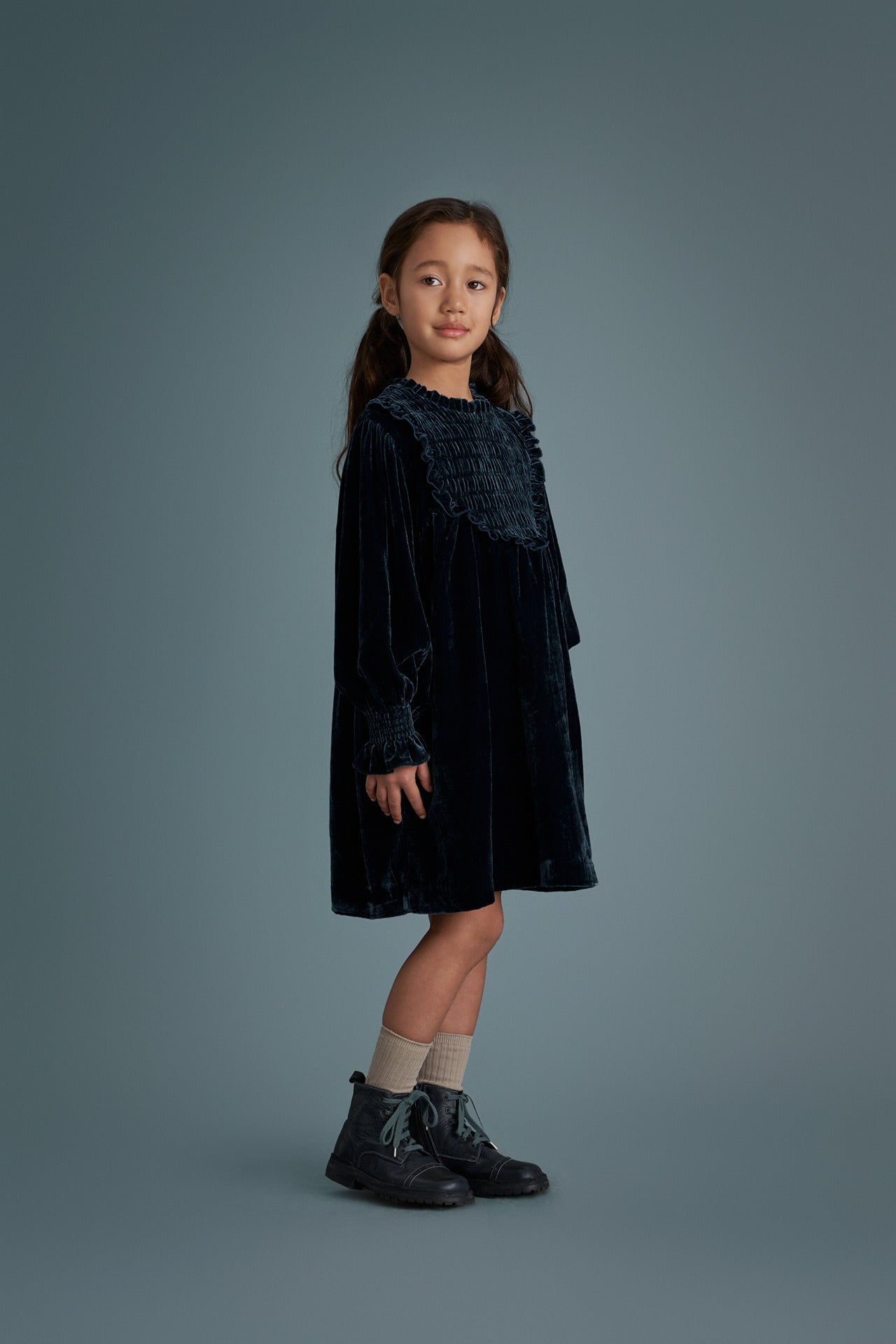 Cera Una Volta Navy Velour Dolores Dress