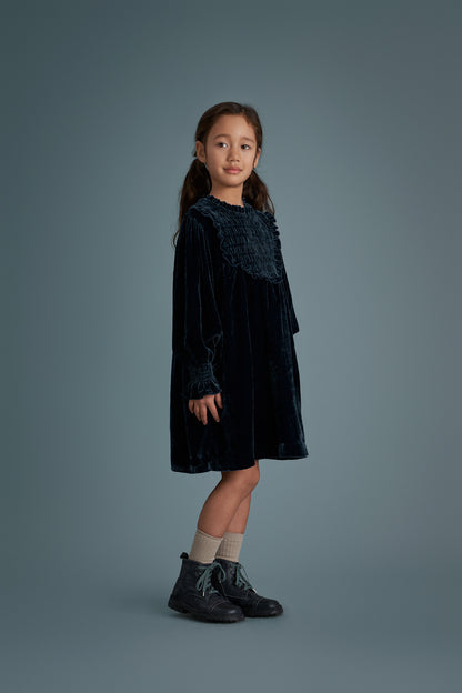 Cera Una Volta Navy Velour Dolores Dress