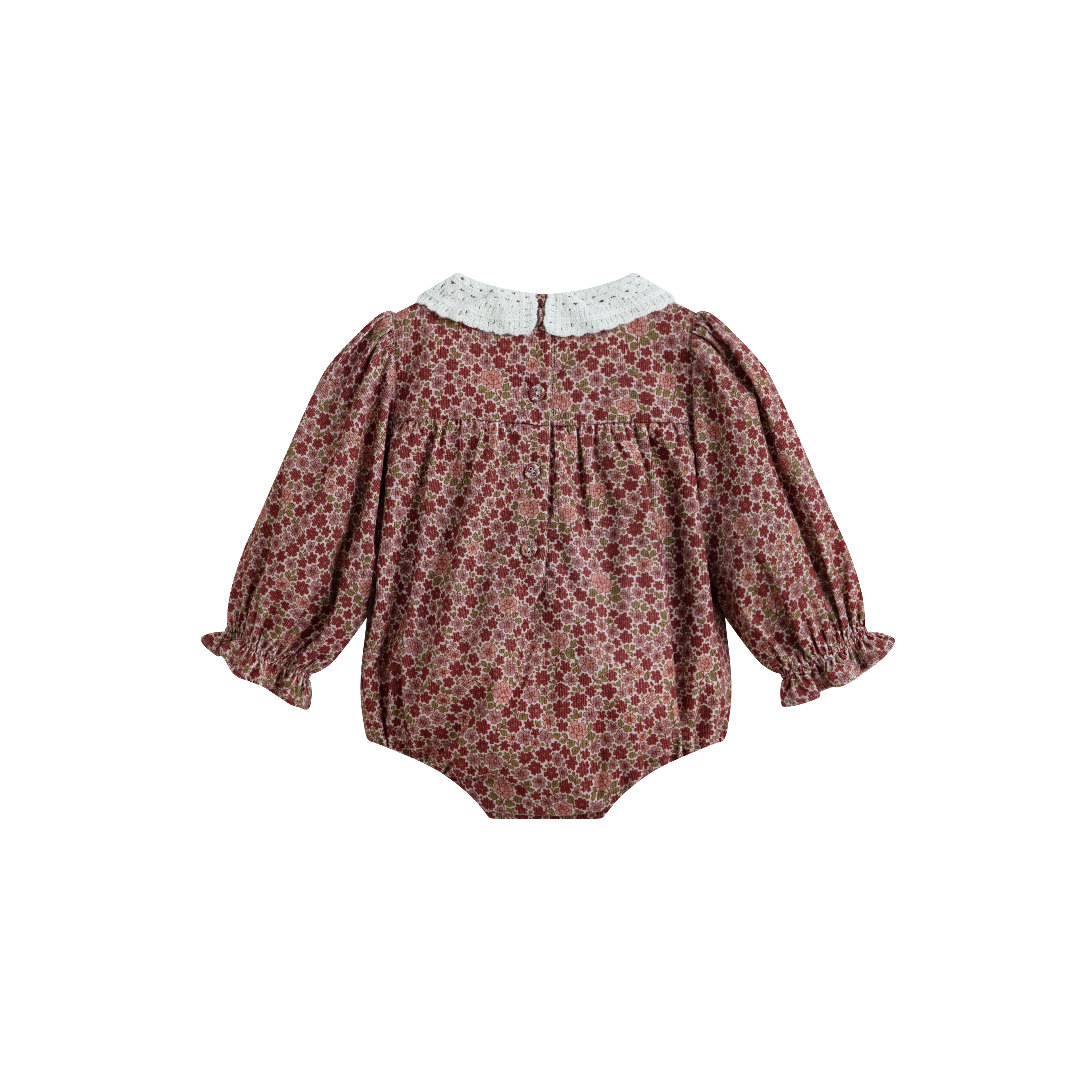 Cera Una Volta Baby Burgundy Flower Frances Romper