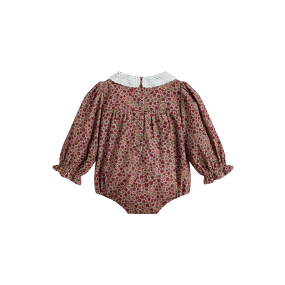 Cera Una Volta Baby Burgundy Flower Frances Romper