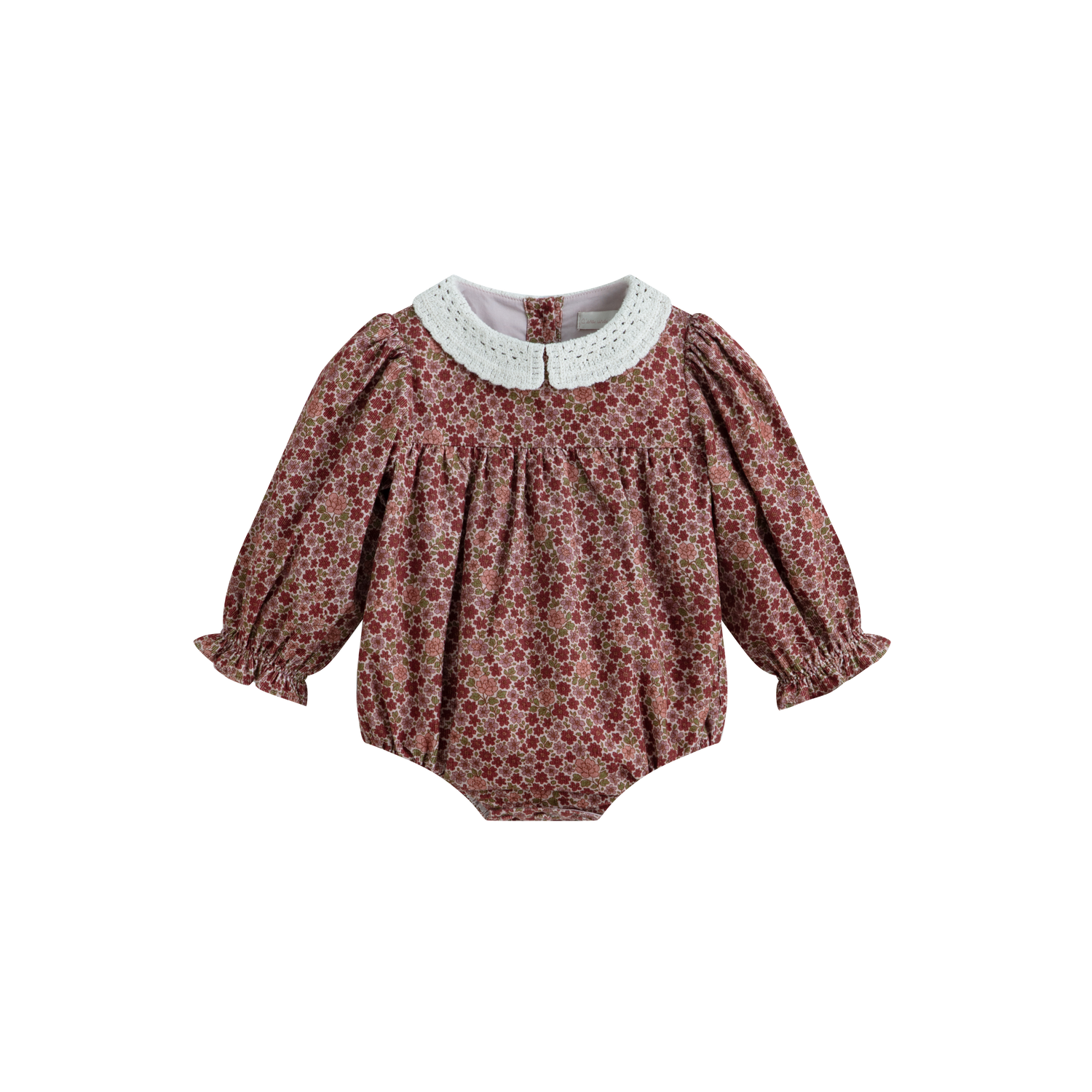 Cera Una Volta Baby Burgundy Flower Frances Romper