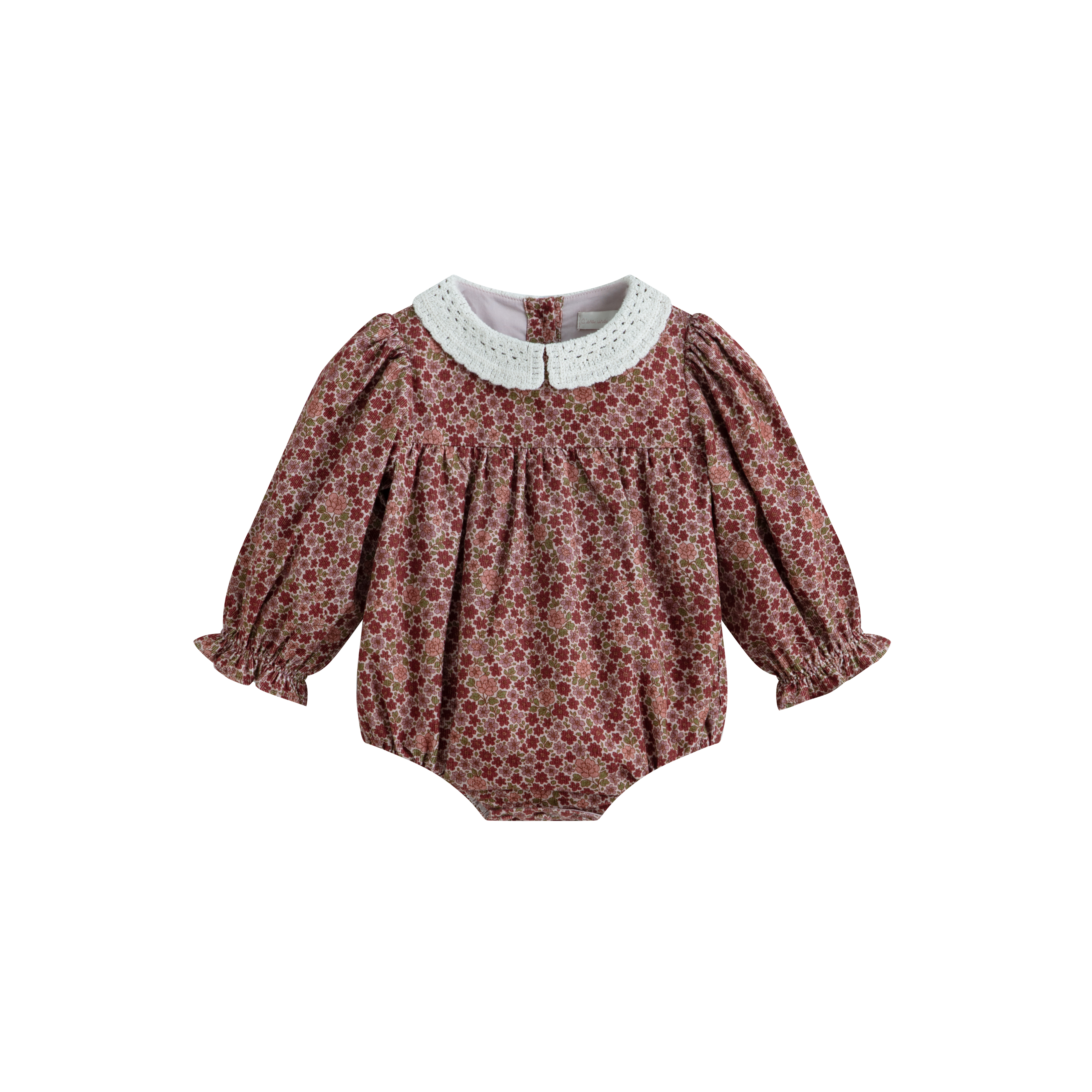Cera Una Volta Baby Burgundy Flower Frances Romper