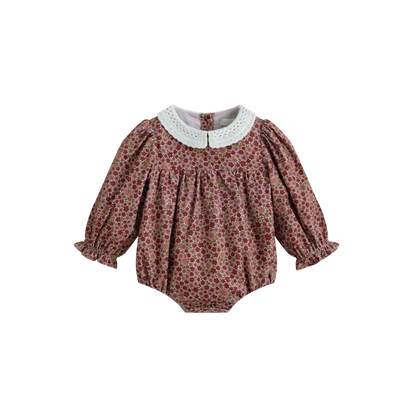 Cera Una Volta Baby Burgundy Flower Frances Romper