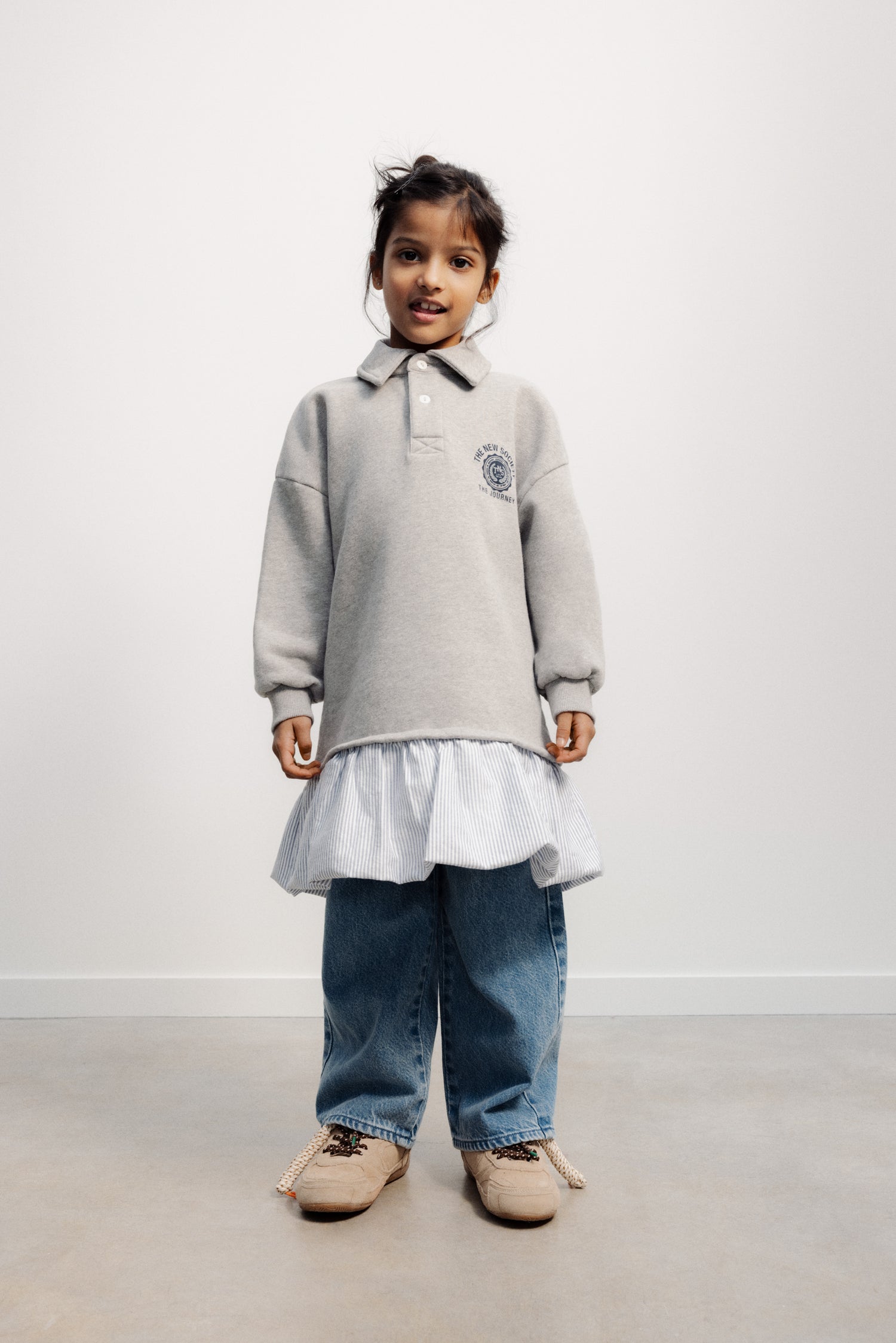 The New Society Girls Mid Grey Melange Ash Special Dress