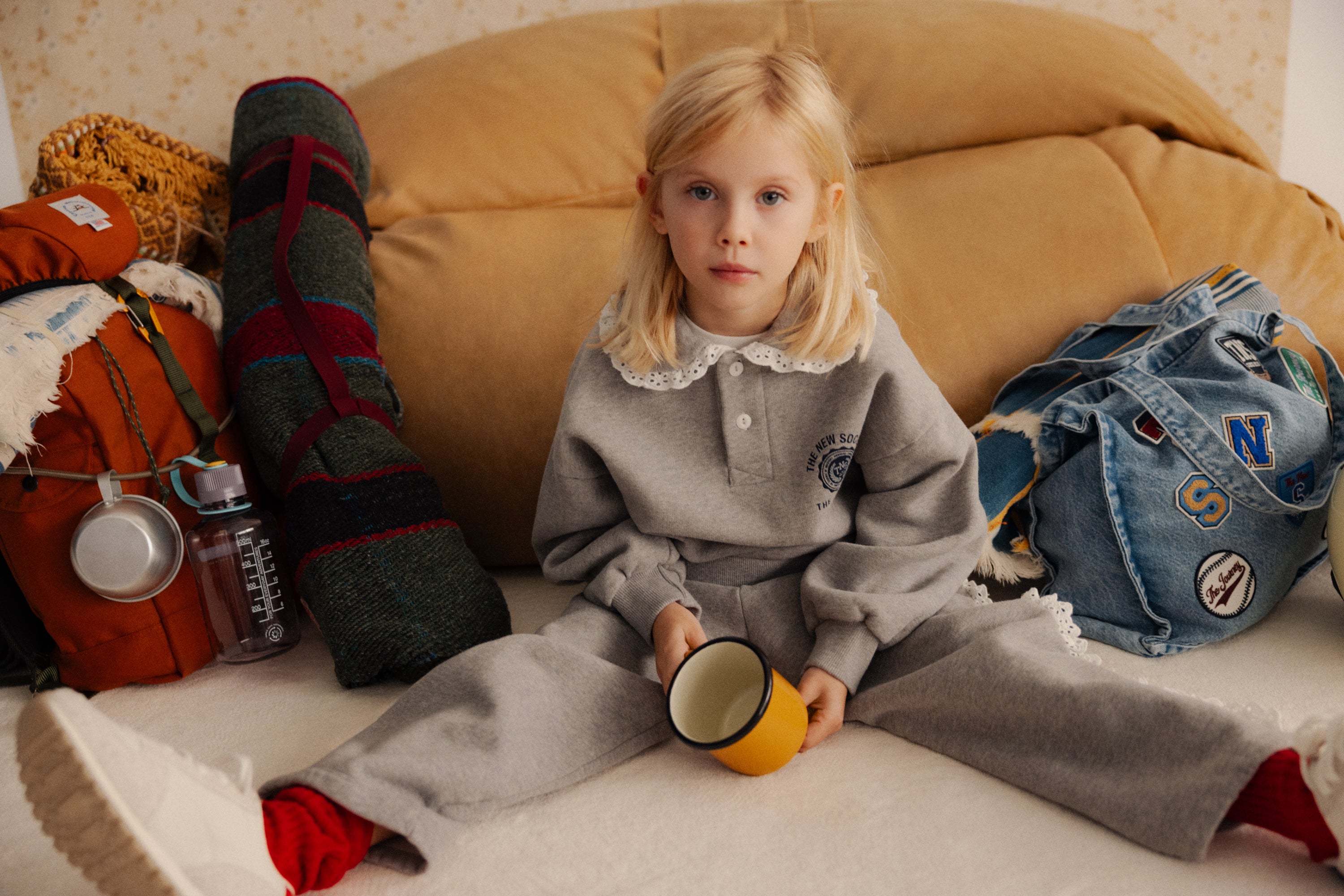 The New Society Girls Mid Grey Melange Ash Polo