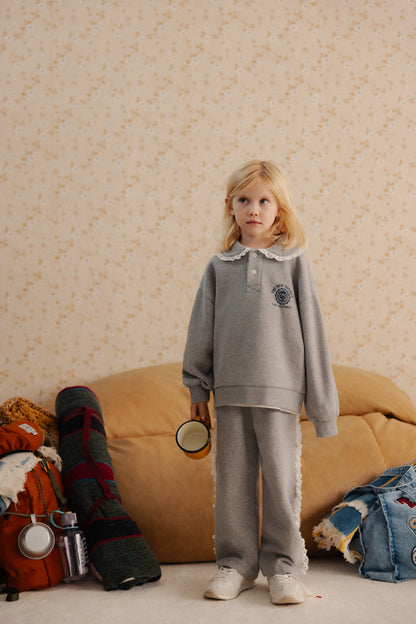 The New Society Girls Mid Grey Melange Ash Polo
