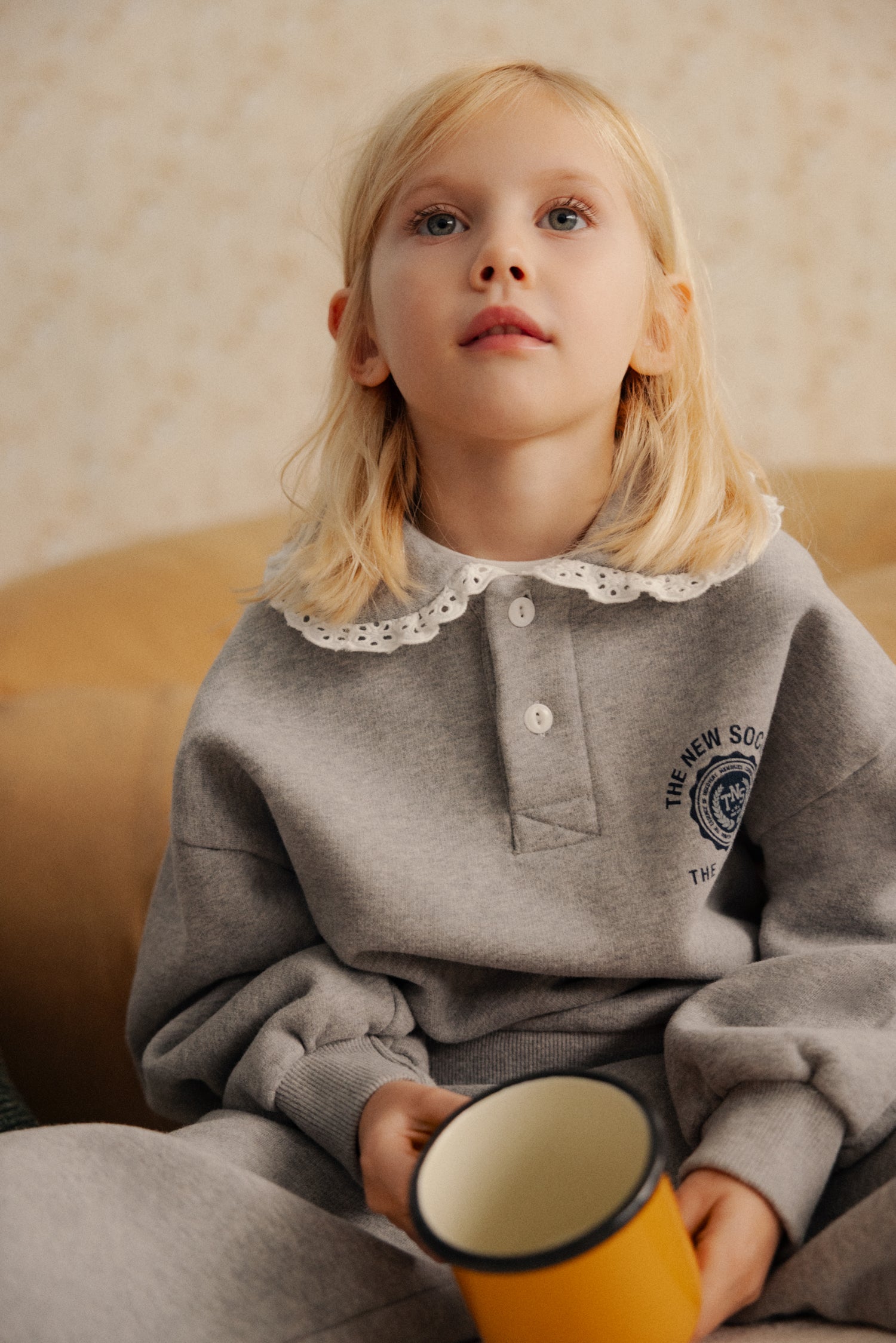 The New Society Girls Mid Grey Melange Ash Polo