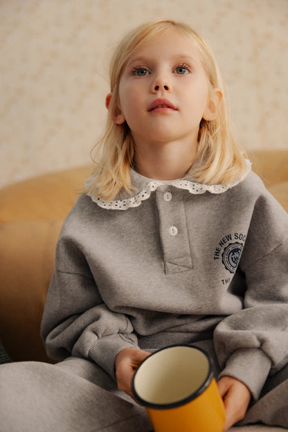 The New Society Girls Mid Grey Melange Ash Polo