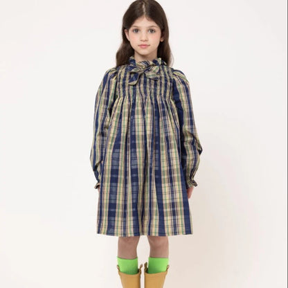 Piccola Ludo Girls Girella Quadro Beige Dress